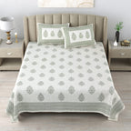 100% Cotton Handblock Print Bedsheet - Block Green
