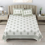 Cotton King Size Bedsheet Combo Set for Double Bed with 4 Pillow Covers – Handblock Green/Blue