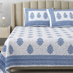 100% Cotton Handblock Print Bedsheet - Block Blue