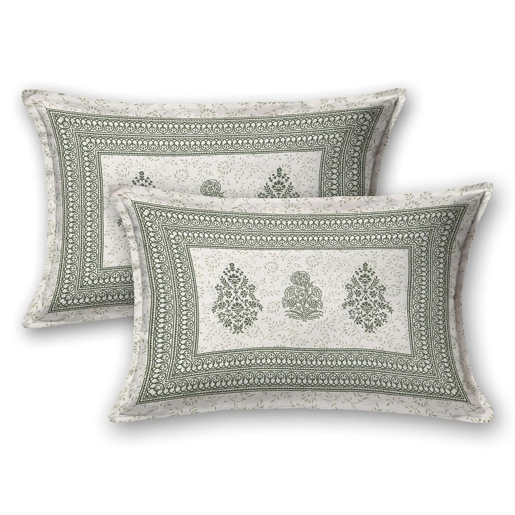 Cotton King Size Bedsheet Combo Set for Double Bed with 4 Pillow Covers – Handblock Green/Blue