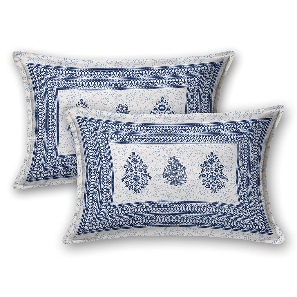 100% Cotton Handblock Print Bedsheet - Block Blue