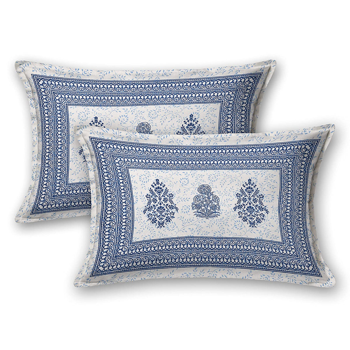 100% Cotton Handblock Print Bedsheet - Block Blue
