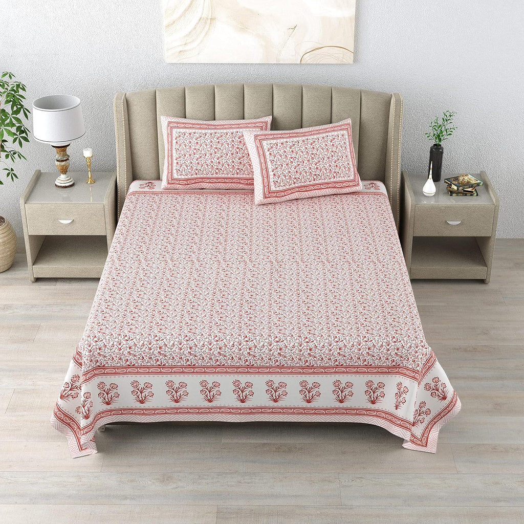 Cotton King Size Bedsheet Combo Set for Double Bed with 4 Pillow Covers – Floral Blue/pink