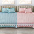 Cotton King Size Bedsheet Combo Set for Double Bed with 4 Pillow Covers – Floral Blue/pink