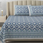 Cotton King Size Bedsheet Combo Set for Double Bed with 4 Pillow Covers – Ikat Red/Blue