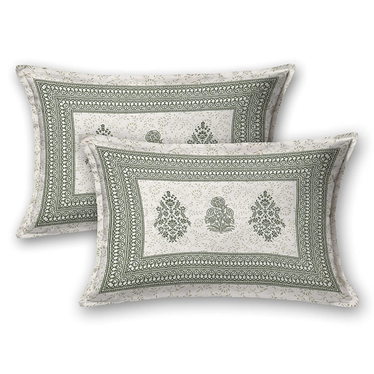 100% Cotton Handblock Print Bedsheet - Block Green