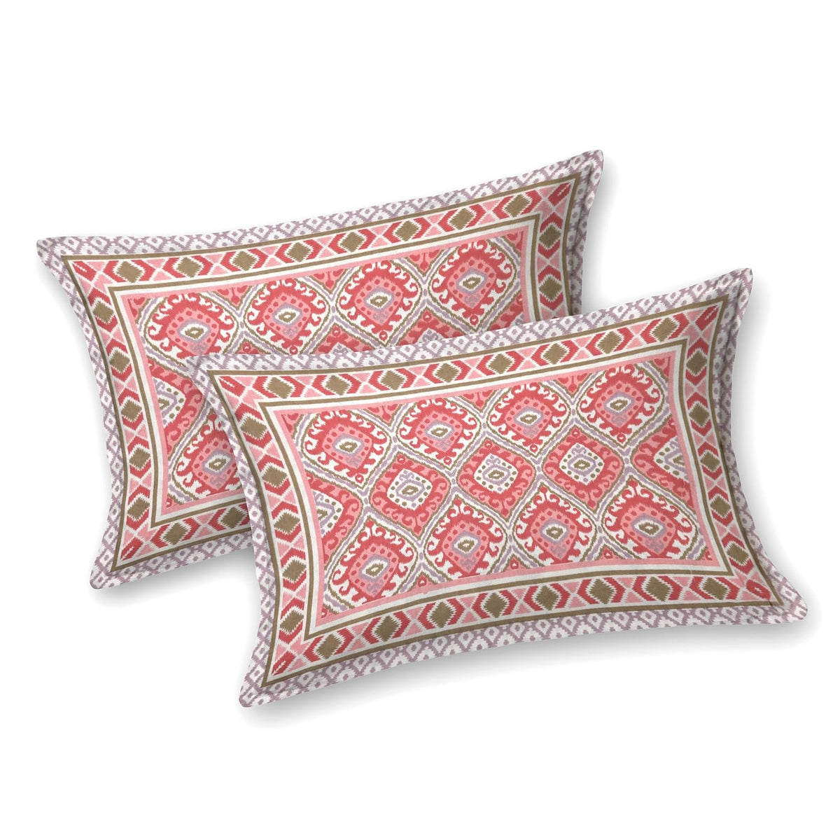 Cotton King Size Bedsheet Combo Set for Double Bed with 4 Pillow Covers – Ikat Red/Blue