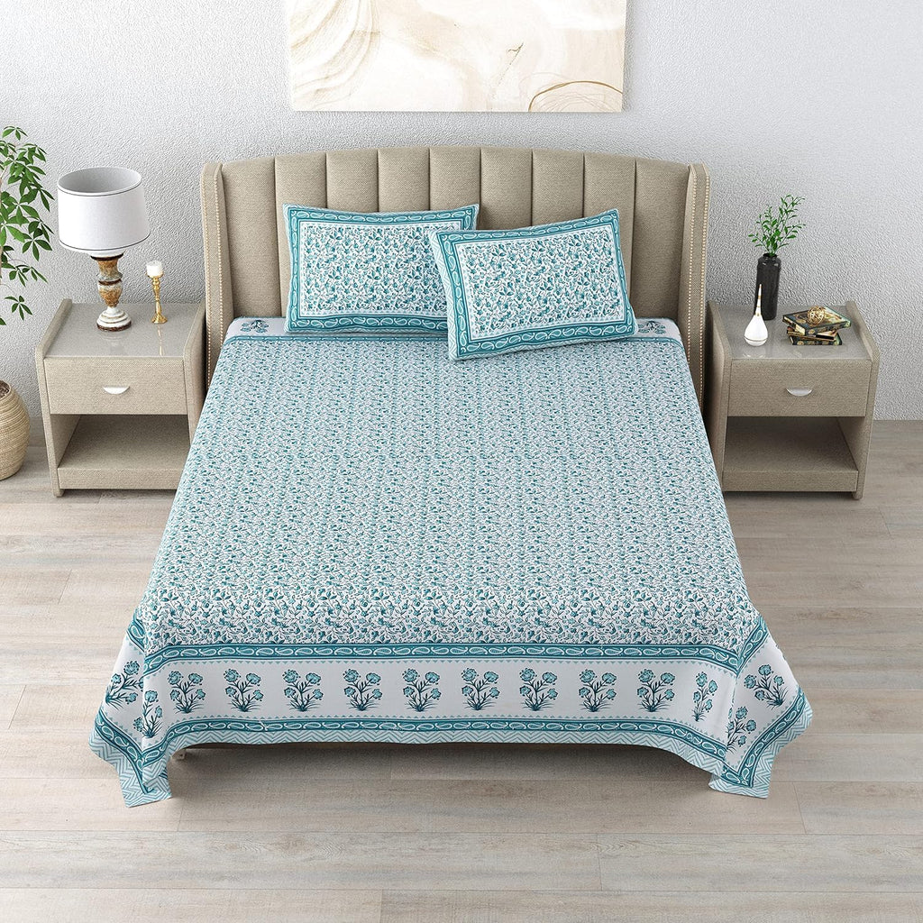 Cotton King Size Bedsheet Combo Set for Double Bed with 4 Pillow Covers – Floral Blue/pink
