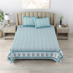 Cotton King Size Bedsheet Combo Set for Double Bed with 4 Pillow Covers – Floral Blue/pink