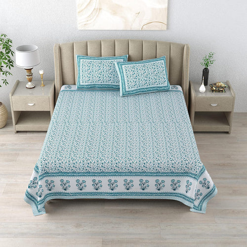 100% Cotton 300 TC King Size Bedsheet Combo Set for Double Bed 90x108 Inches with 4 Pillow Covers 17x27 | Hand Block Printed Bedsheet Combo – Pink/Blue | Combo Offer
