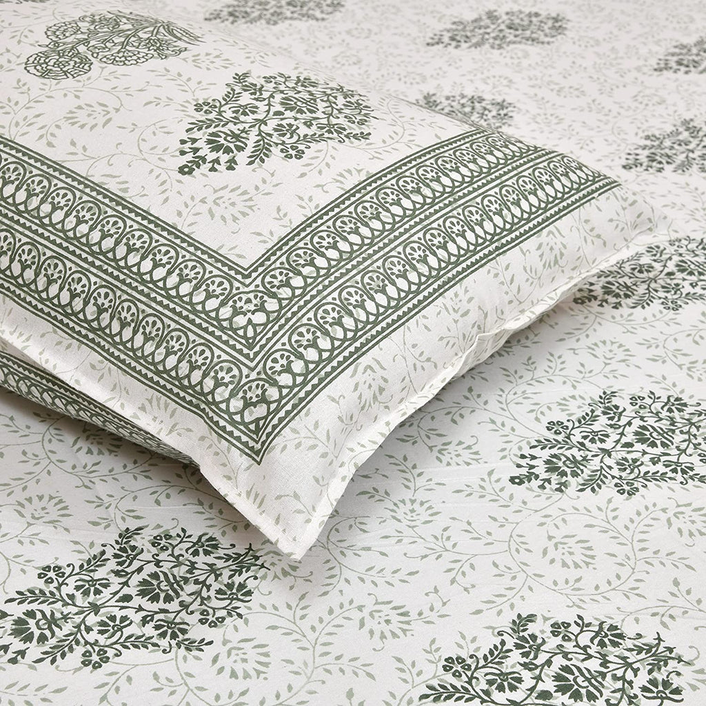 100% Cotton Handblock Print Bedsheet - Block Green