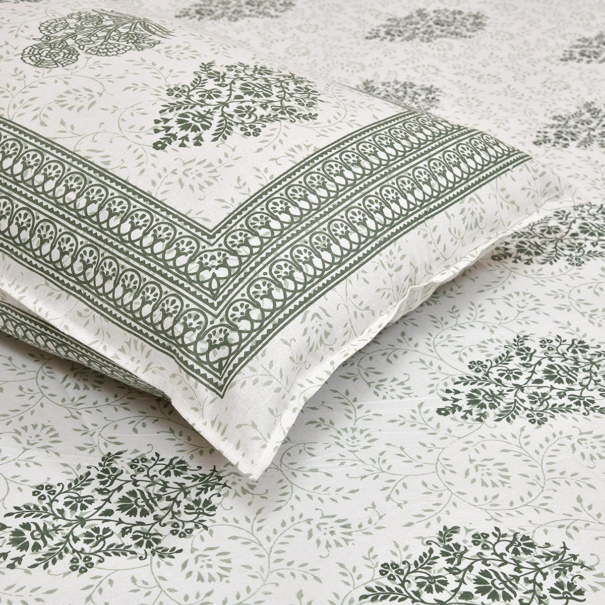 100% Cotton Handblock Print Bedsheet - Block Green