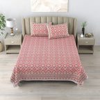 Cotton King Size Bedsheet Combo Set for Double Bed with 4 Pillow Covers – Ikat Red/Blue