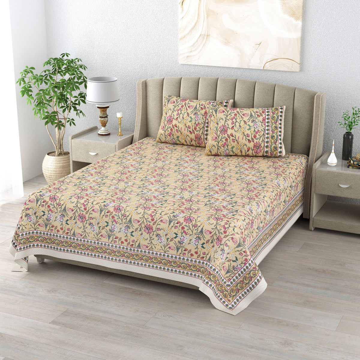 Cotton Print Bedsheet with 2 pillow covers - Lily