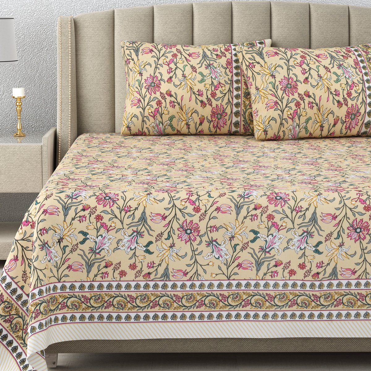 Cotton Print Bedsheet with 2 pillow covers - Lily