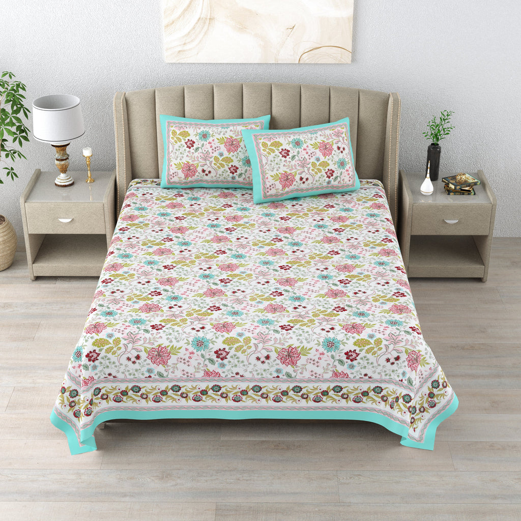 Cotton Print Bedsheet with 2 pillow covers - Gardenia