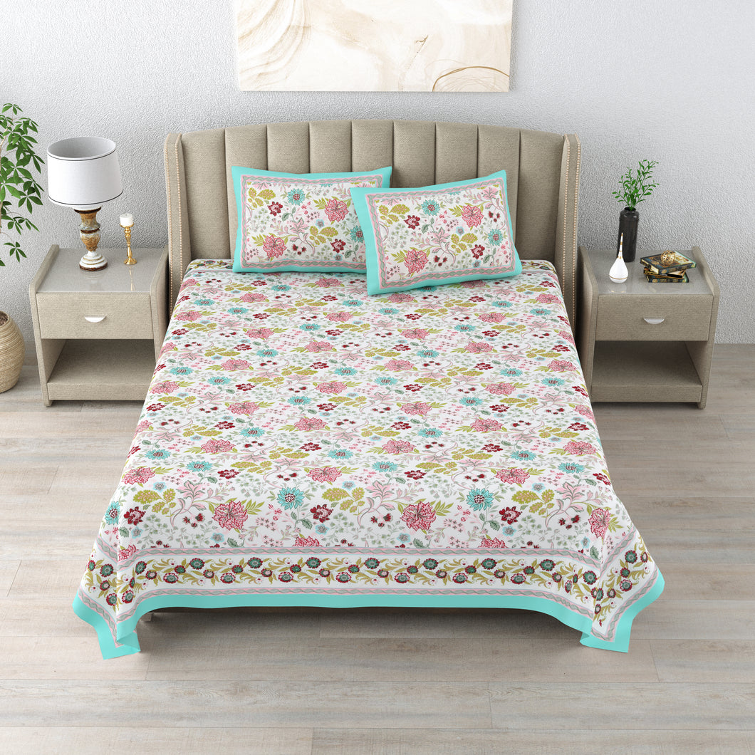 100% Premium Cotton Printed Bedsheet- Gardenia