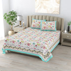 Cotton Print Bedsheet with 2 pillow covers - Gardenia