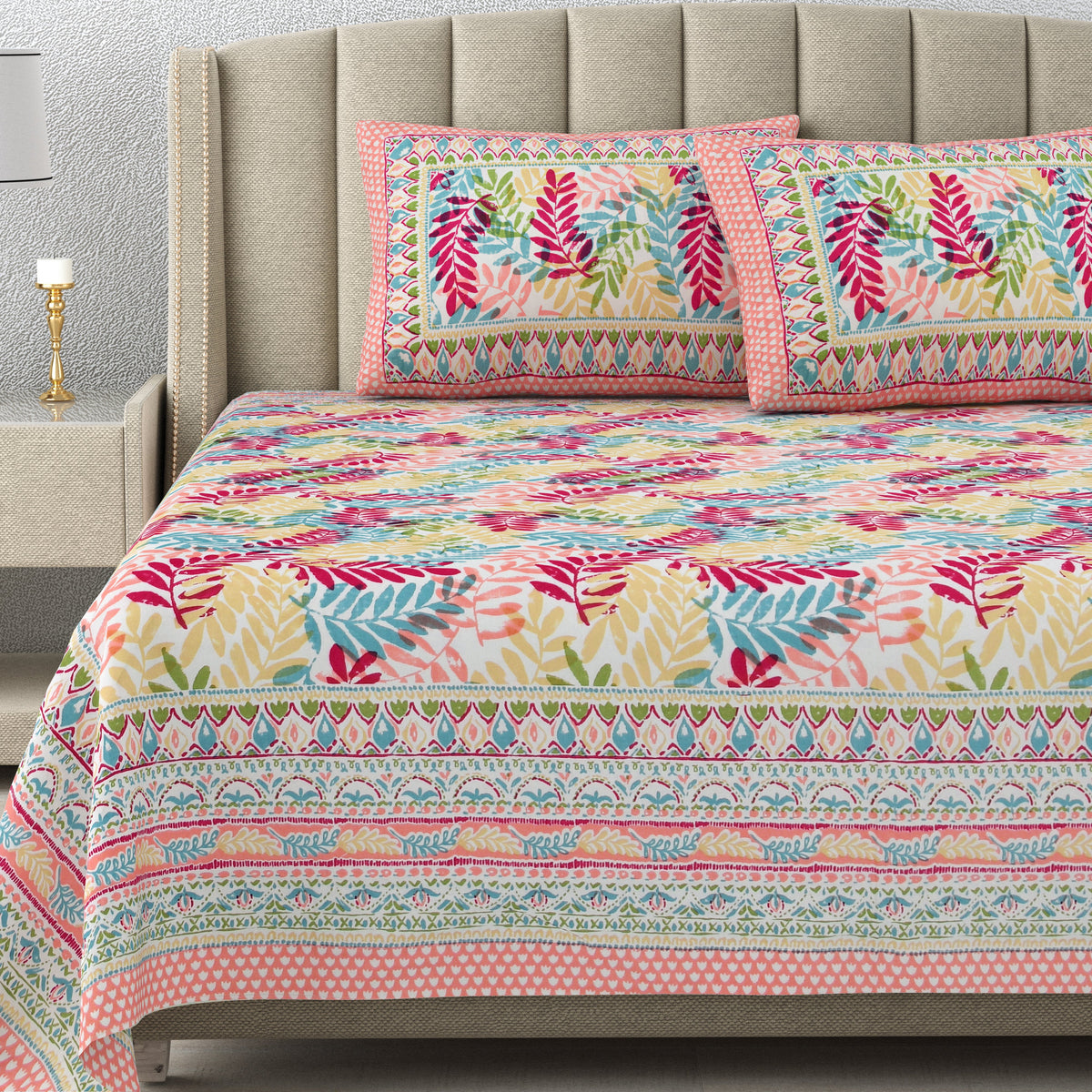Cotton Print Bedsheet with 2 pillow covers - Autumn