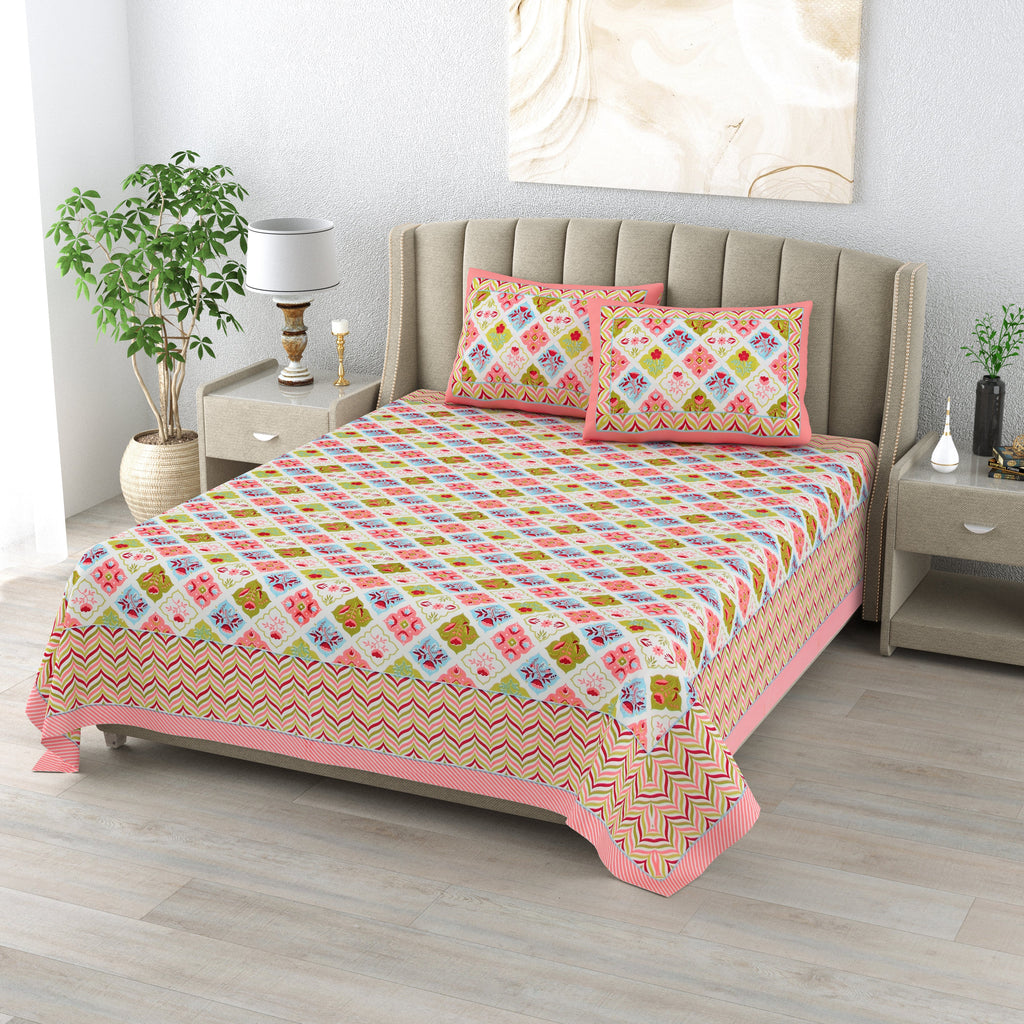 Cotton Print Bedsheet with 2 pillow covers - Mughal