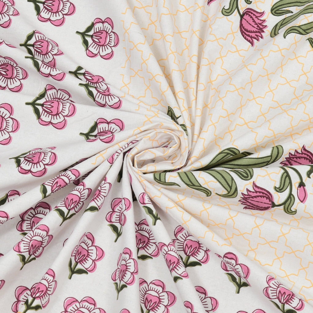 Cotton Super king Handblock Print Bedsheet with 2 pillow covers - Heritage