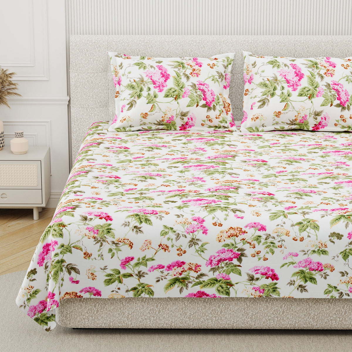 Cotton Print Bedsheet with 2 Pillow Covers - Aura