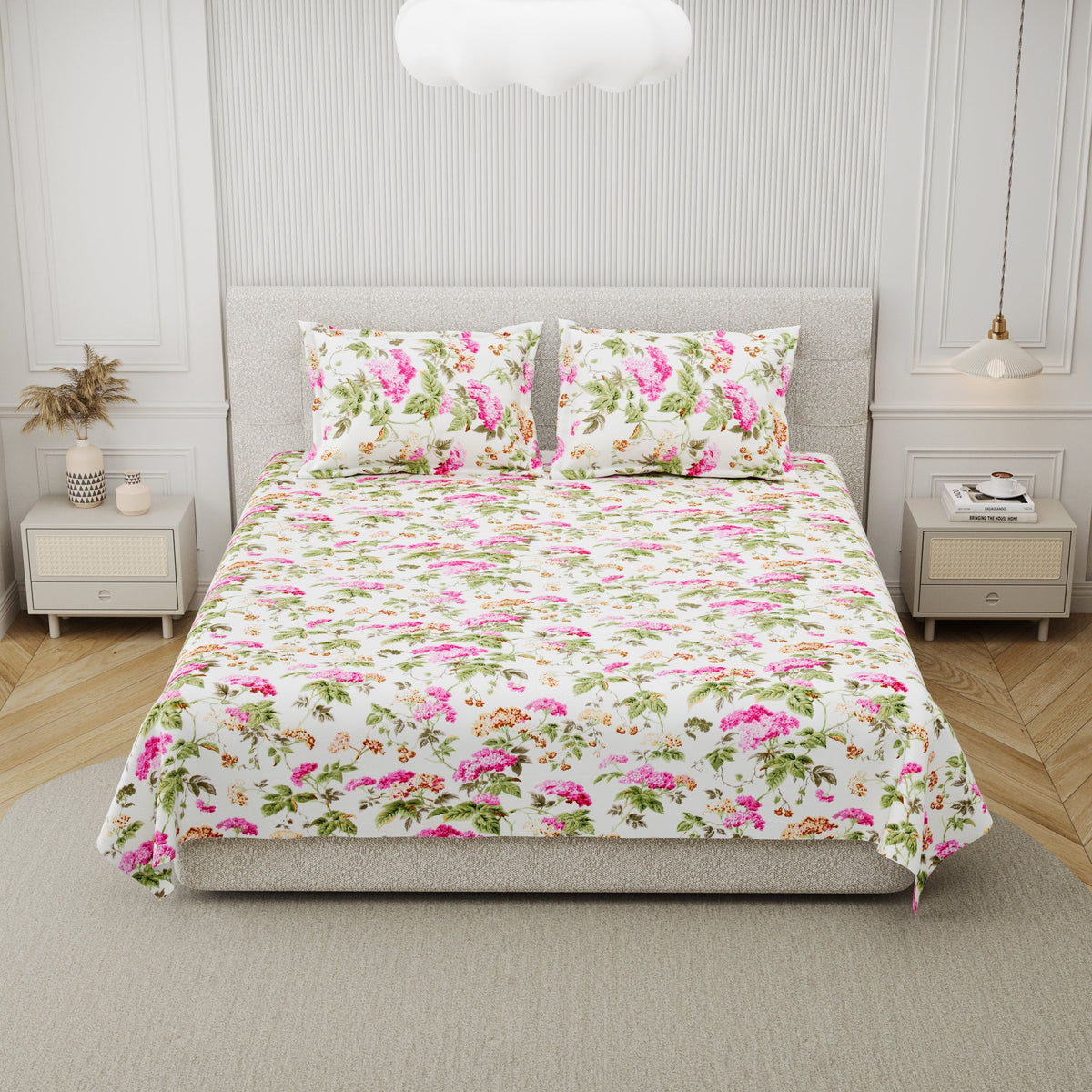 Cotton Print Bedsheet with 2 Pillow Covers - Aura