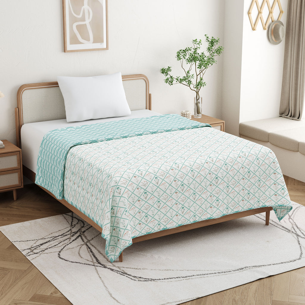 Tulip Green Cotton Reversible Mulmul Dohar for Single bed size