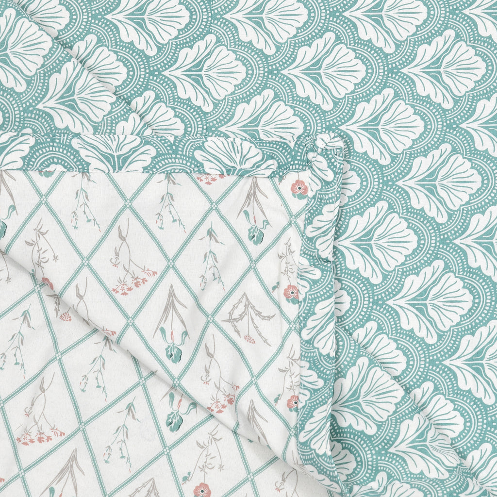 Tulip Green Cotton Reversible Mulmul Dohar for Single bed size