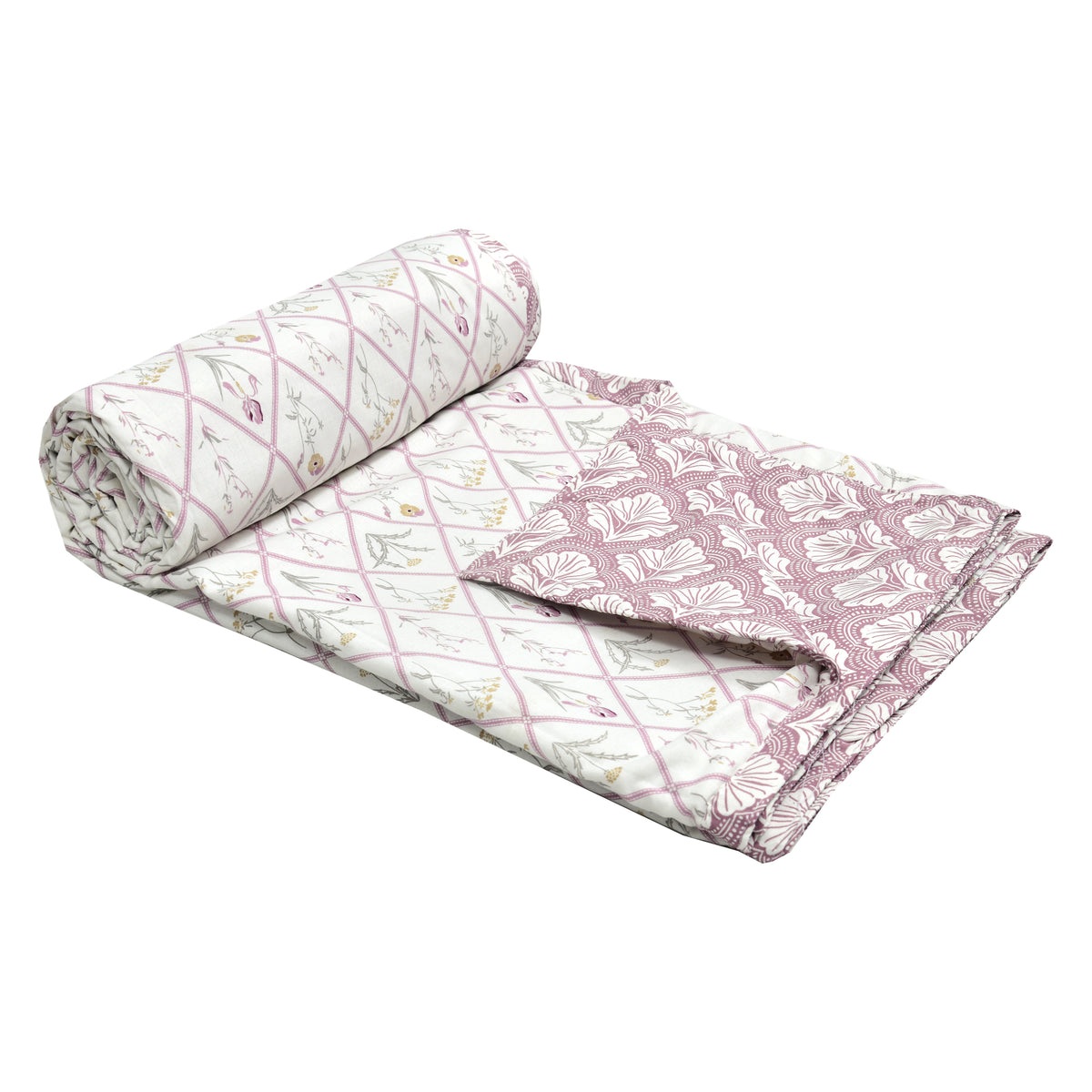 Cotton Mulmul Dohar For Single Bed Size Garden Of Tulip - Pink Dohar