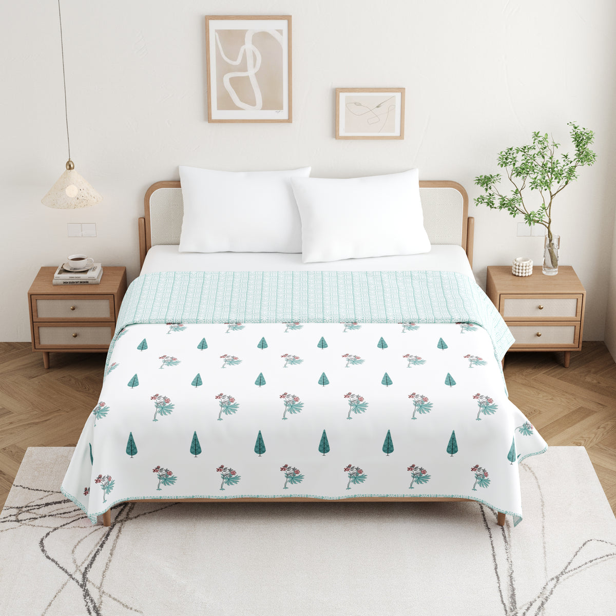 Cotton Mulmul Dohar For Double Bed Size Mughal Leaves