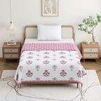Pink Palm Cotton Reversible Mulmul Dohar for Single Bed Size