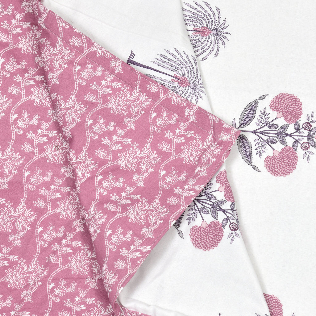 Pink Palm Cotton Reversible Mulmul Dohar for Single Bed Size