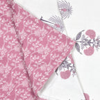 Pink Palm Cotton Reversible Mulmul Dohar for Single Bed Size