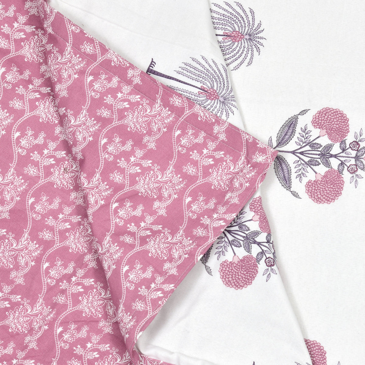 Pink Palm Cotton Reversible Mulmul Dohar for Single Bed Size