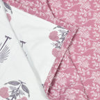 Pink Palm Cotton Reversible Mulmul Dohar for Single Bed Size