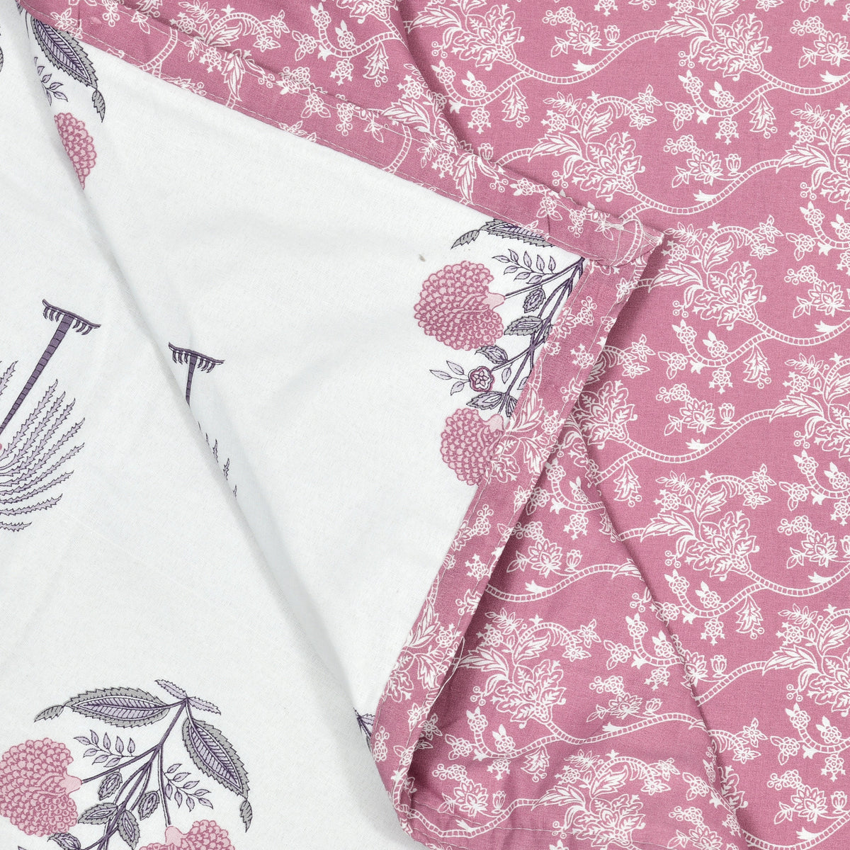 Reversible Hand block print cotton Mulmul Single size Dohar - Pink Flower