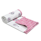 Pink Palm Cotton Reversible Mulmul Dohar for Single Bed Size