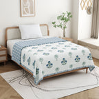 Blue Palm Cotton Reversible Mulmul Dohar for Single Bed Size