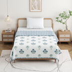 Blue Palm Cotton Reversible Mulmul Dohar for Single Bed Size