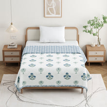 Load image into Gallery viewer, Reversible Hand block print cotton Mulmul Single size Dohar - Blue Flower
