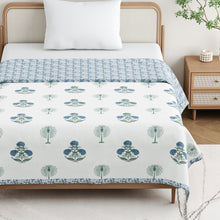 Load image into Gallery viewer, Reversible Hand block print cotton Mulmul Single size Dohar - Blue Flower
