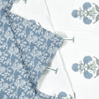 Blue Palm Cotton Reversible Mulmul Dohar for Single Bed Size