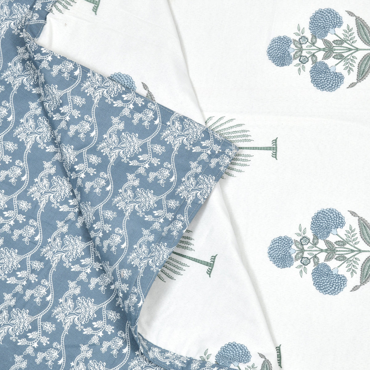 Reversible Hand block print cotton Mulmul Single size Dohar - Blue Flower