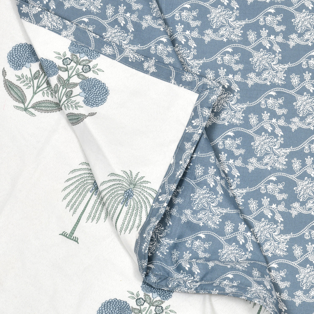 Blue Palm Cotton Reversible Mulmul Dohar for Single Bed Size