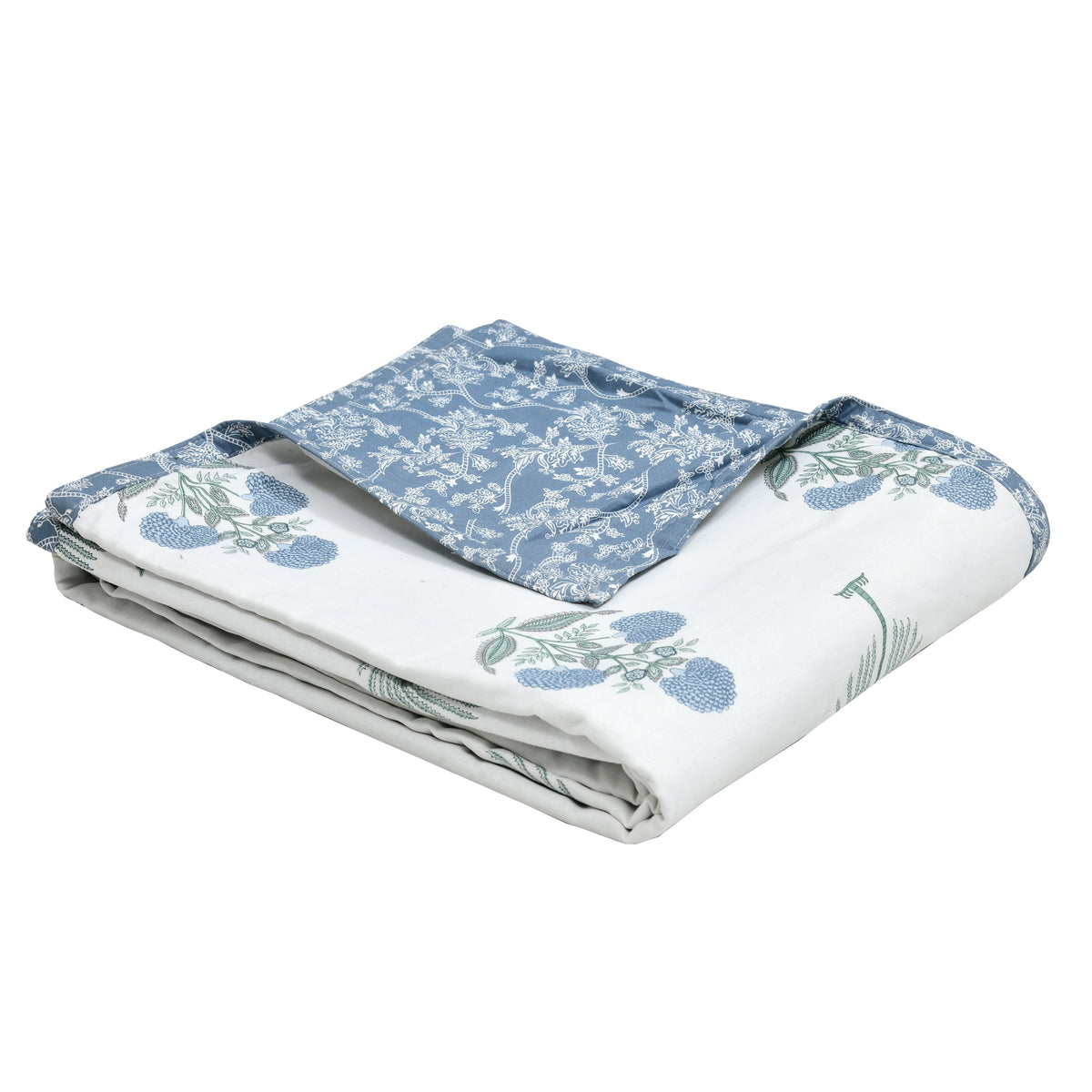 Reversible Hand block print cotton Mulmul Single size Dohar - Blue Flower