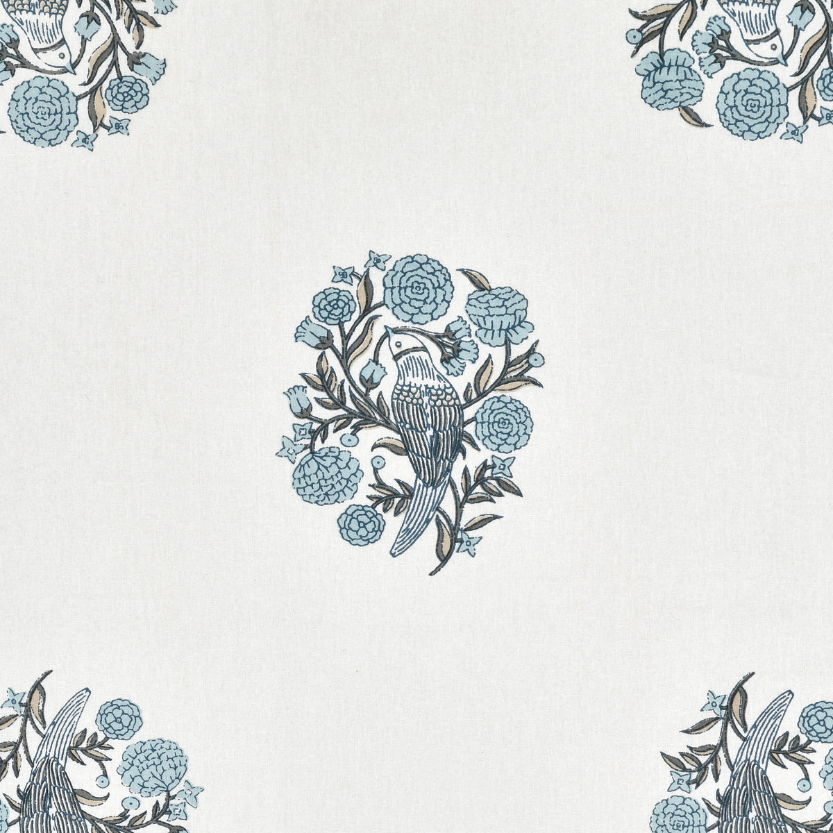 Cotton Hand Block Print Bedsheet Set - Wings-blue