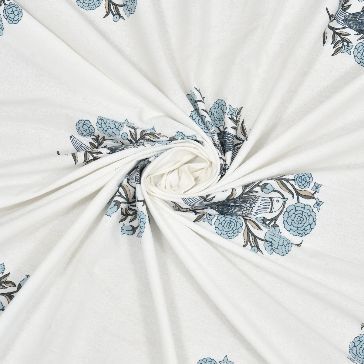 Cotton Hand Block Print Bedsheet Set - Wings-blue