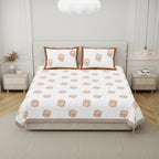 Cotton Hand Block Print Bedsheet Set - Wings-Orange