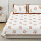 Cotton Hand Block Print Bedsheet Set - Wings-Orange